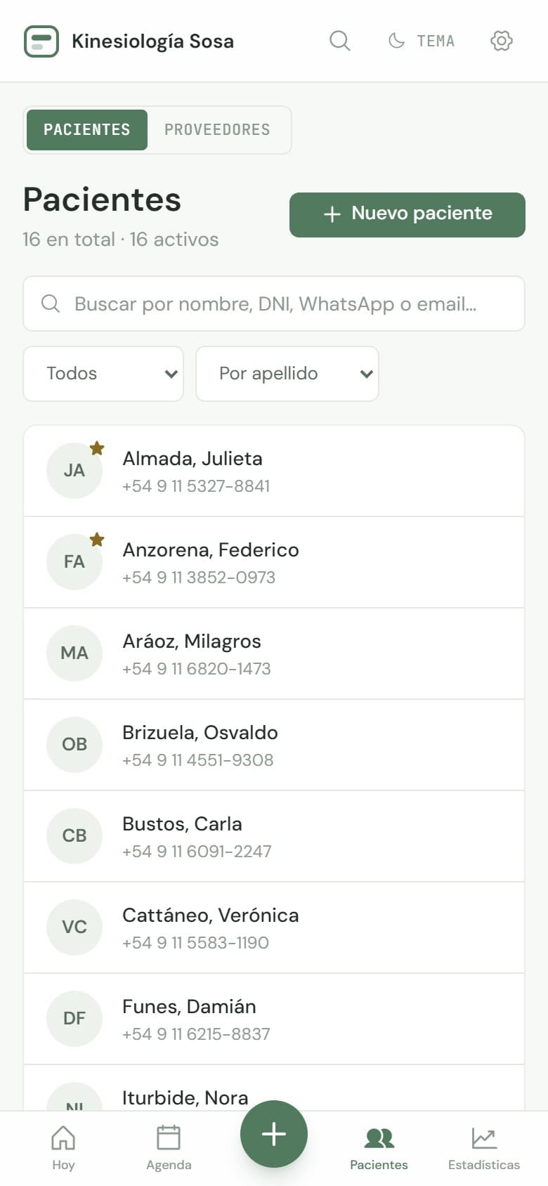 Listado de pacientes