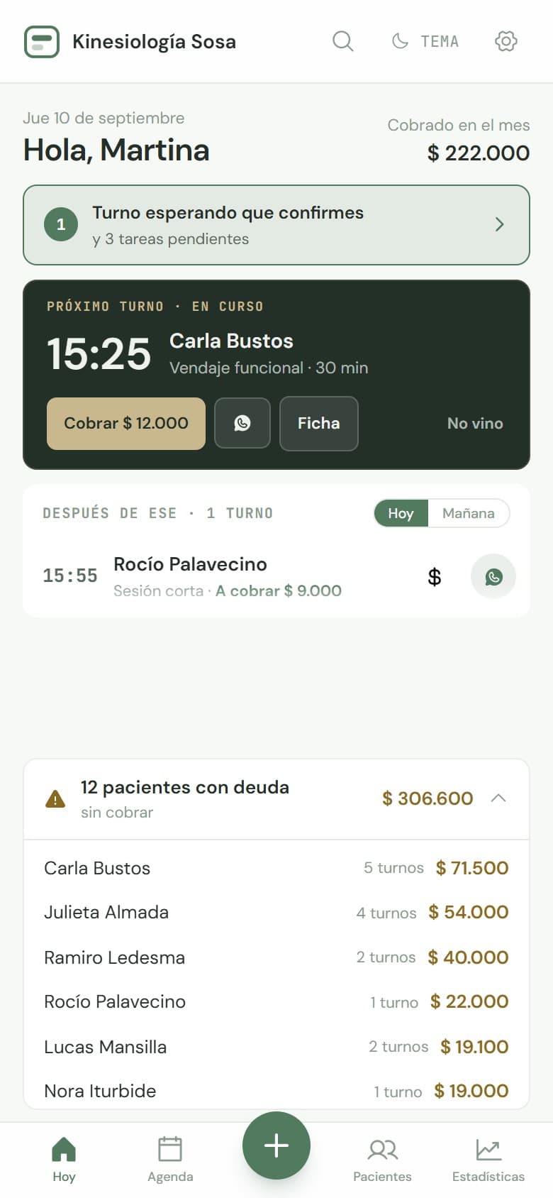 Listado de pacientes con deuda