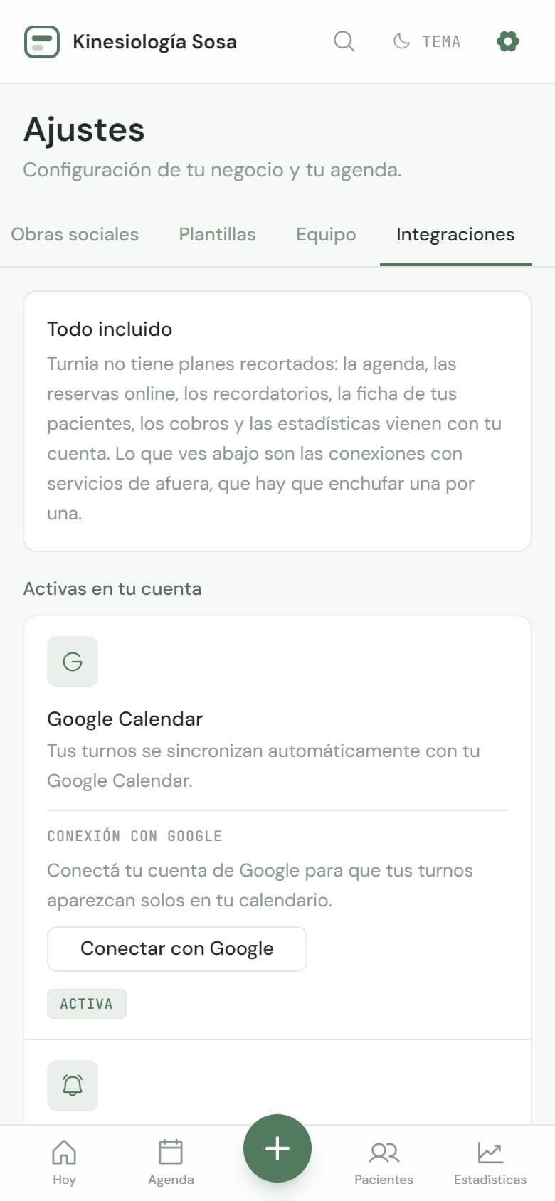 Pantalla de integraciones con la comparación de planes